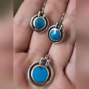 Sterling Silver real turquoise earrings and pendant signed Thialand SU 925
